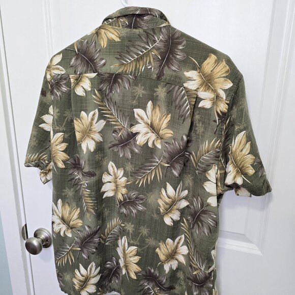 Campia Moda Hawaiian Shirt Button Front Green Cream Tropical Size XL - Picture 3 of 5